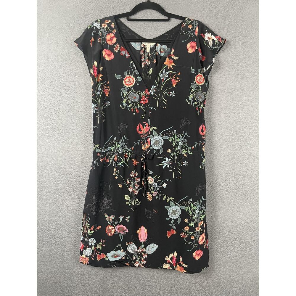Rebecca Taylor Dress Womens 4 Black Shift Short Floral V-Neck Pockets Casual